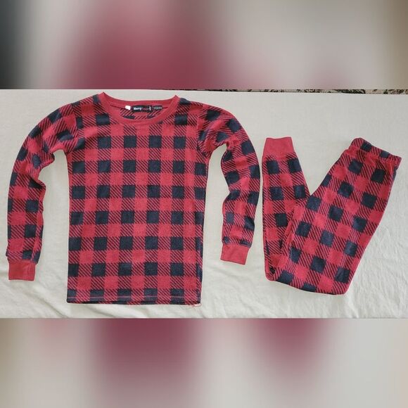 Merry Lane Size Large Girls Black Red Checkered 2 Piece Pajama Set - Picture 1 of 3